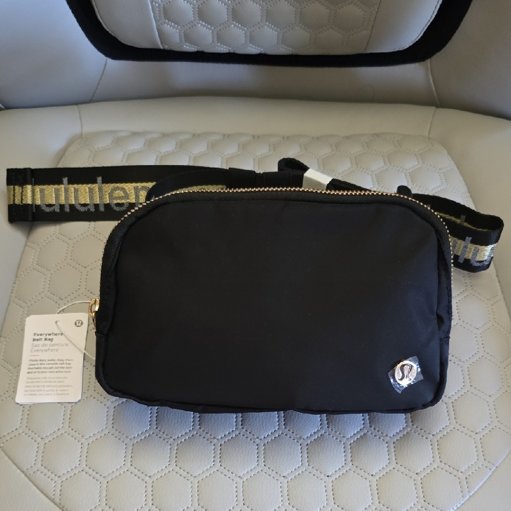 Lululemon Belt / Crossbody Bag Black with Gold Accents
